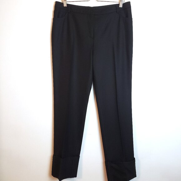 Akris Punto Cuffed Pants Black Twill Flat Front Straight Ankle Length 12 FR44 - Picture 1 of 9